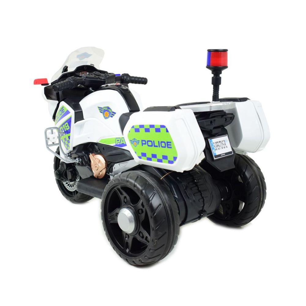 GREITAS POLICIJOS MOTOCIKLAS SU ŠVIESOS SIGNALU, MINKŠTI RATAI, GARSO EFEKTAI, DU VARIKLIAI, NUOTOLINIO VALDYMO PULTAS/NT5188