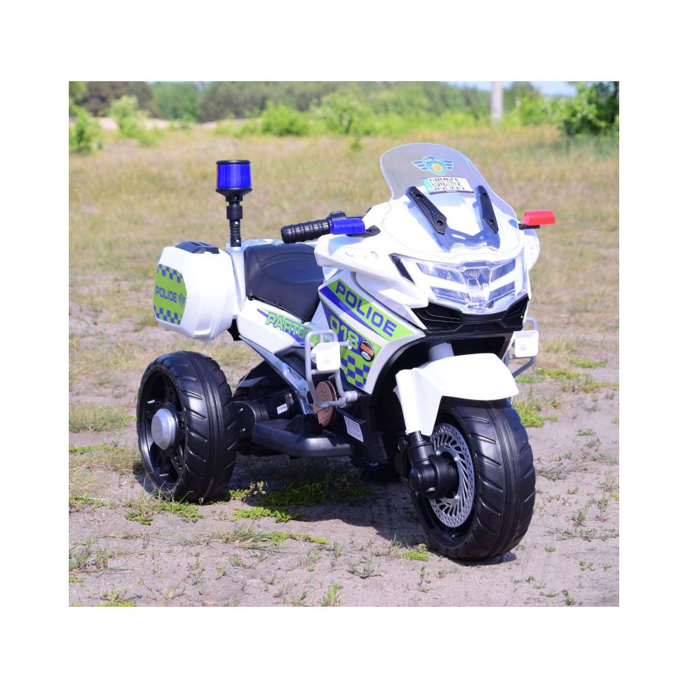GREITAS POLICIJOS MOTOCIKLAS SU ŠVIESOS SIGNALU, MINKŠTI RATAI, GARSO EFEKTAI, DU VARIKLIAI, NUOTOLINIO VALDYMO PULTAS/NT5188
