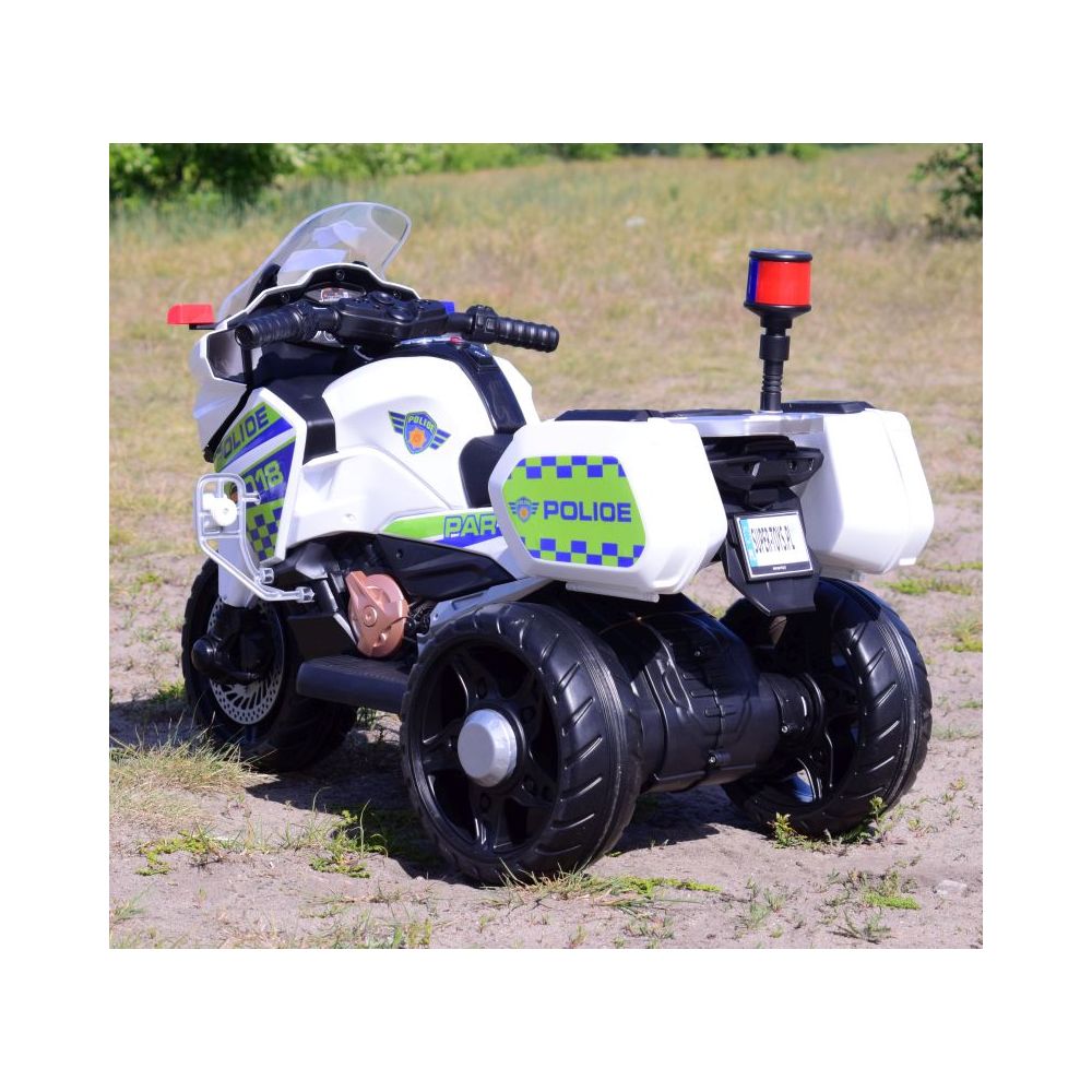 GREITAS POLICIJOS MOTOCIKLAS SU ŠVIESOS SIGNALU, MINKŠTI RATAI, GARSO EFEKTAI, DU VARIKLIAI, NUOTOLINIO VALDYMO PULTAS/NT5188