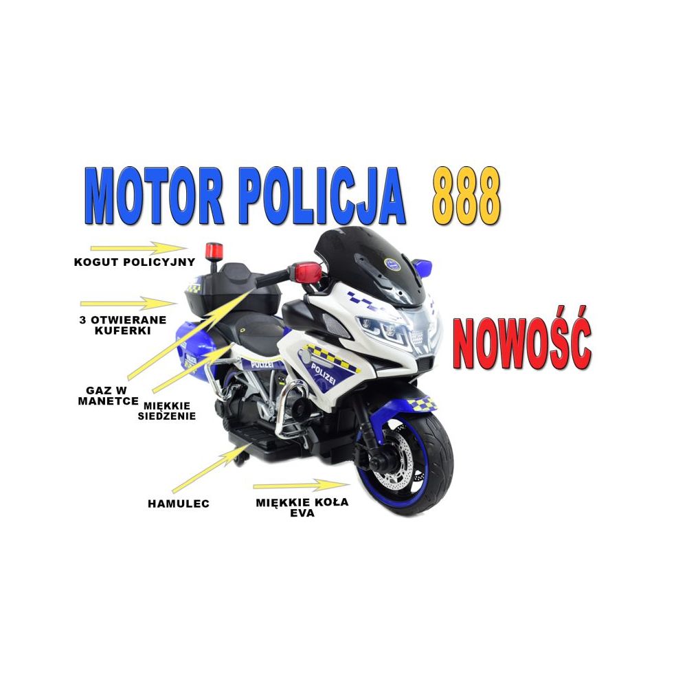 MILŽINIŠKAS SUPER MOTOCIKLAS POLICIJOS LENKTYNINIS MOTOCIKLAS, MINKŠTI RATAI, MINKŠTA SĖDYNĖ, AKCELERATORIUS RANKENĖJE, STABD