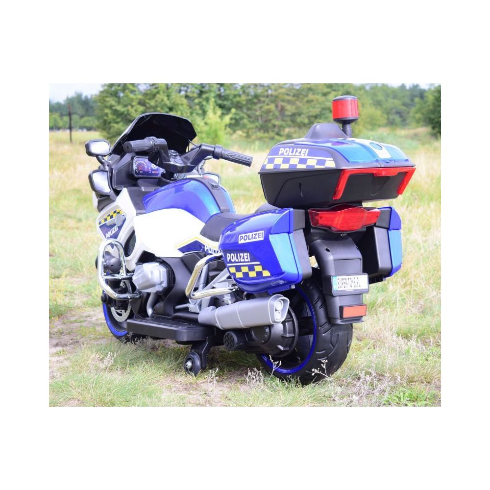 MILŽINIŠKAS SUPER MOTOCIKLAS POLICIJOS LENKTYNINIS MOTOCIKLAS, MINKŠTI RATAI, MINKŠTA SĖDYNĖ, AKCELERATORIUS RANKENĖJE, STABD