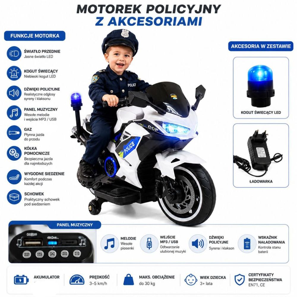 Policijos motociklas su šviečiančiu švyturėliu ir sirena/A706-2