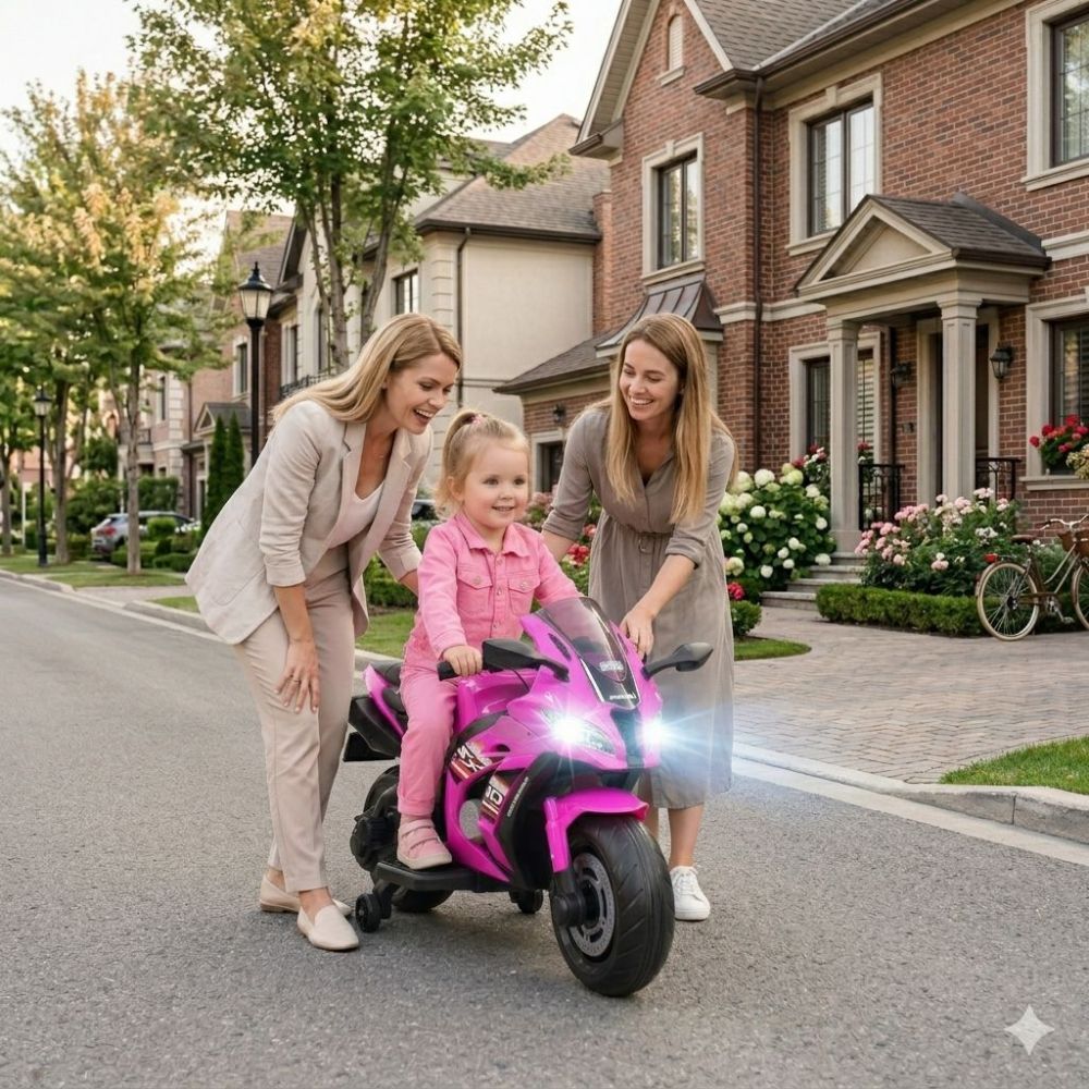 Didelis lenktyninis motociklas turi akumuliatorių, minkštus ratus, minkštą sėdynę / OZB909