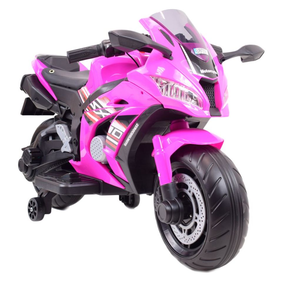 Didelis lenktyninis motociklas turi akumuliatorių, minkštus ratus, minkštą sėdynę / OZB909