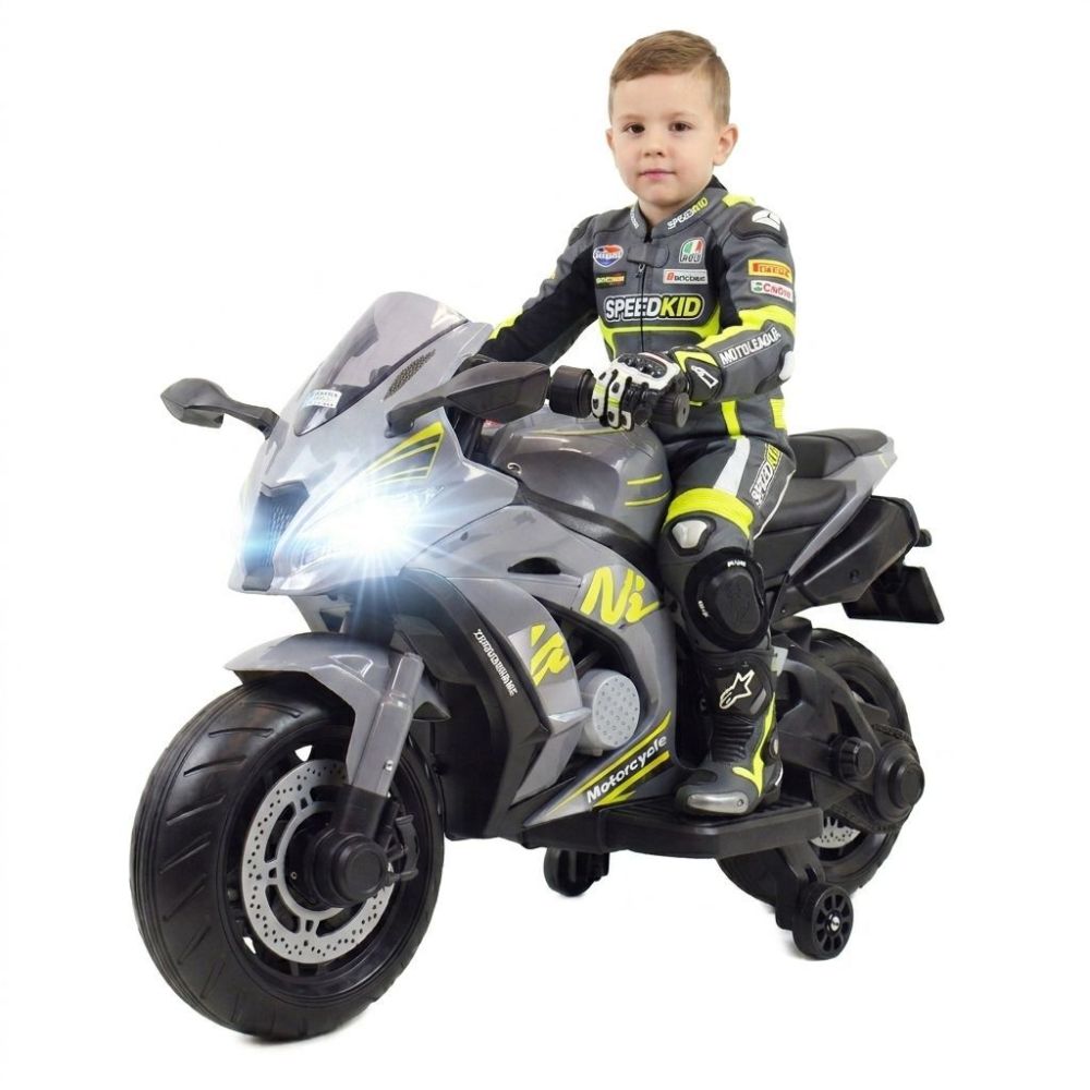 Didelis lenktyninis motociklas turi akumuliatorių, minkštus ratus, minkštą sėdynę / OZB909