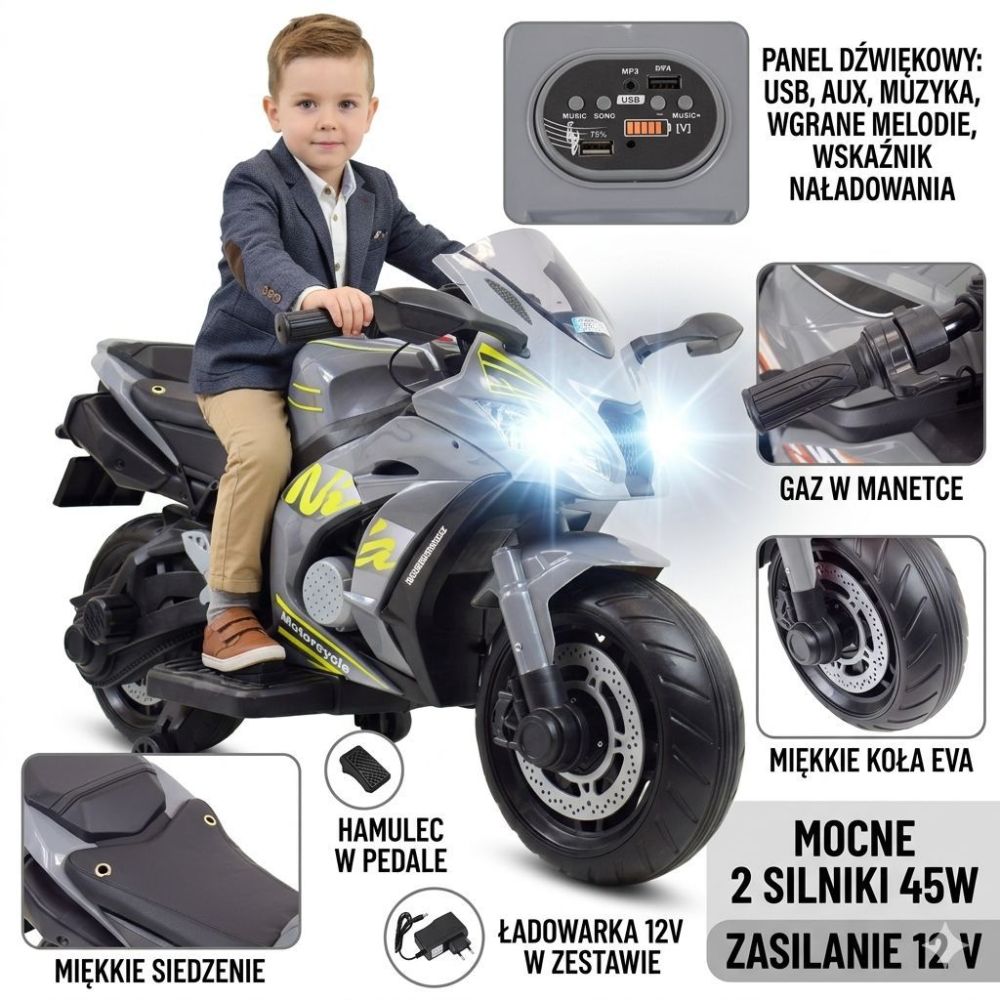 Wielki motor ścigacz ma akumulator, miękkie koła, miękkie siedzenie/OZB909