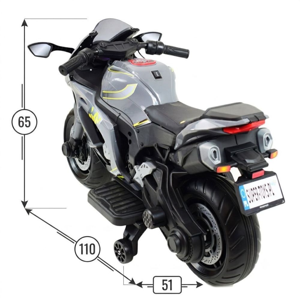 Didelis lenktyninis motociklas turi akumuliatorių, minkštus ratus, minkštą sėdynę / OZB909