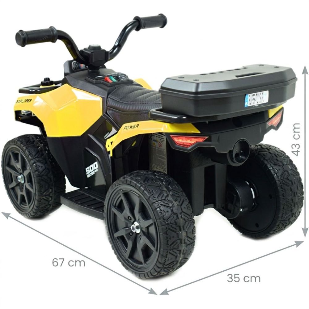 „EXPLORER“ AKUMULIATORINIS KVADRACIKLAS – NUOTOLINIO VALDYMO PULTAS, IŠMETIMO GARSO IMITACIJA, MINKŠTI RATAI, ODA/GTS1155