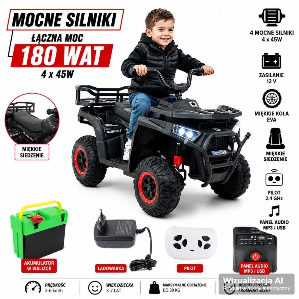 „ROBUST“ AKUMULIATORINIS KVADRACIKLAS, MINKŠTI RATAI, NUOTOLINIO VALDYMO PULTAS, LĖTAS STARTAS, 4x4 /XMX651