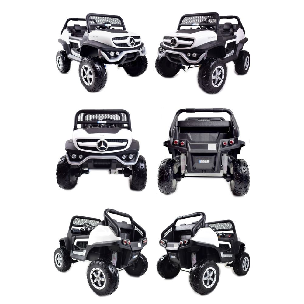 MERCEDES BENZ UNIMOG 4X4, 12 V, 14 Ah, amortizatoriai, minkštos padangos, minkšta sėdynė – puiki galimybė / UNIMOG