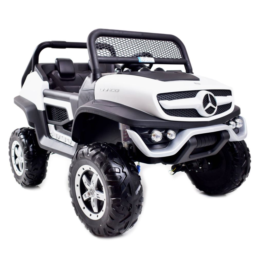 MERCEDES BENZ UNIMOG 4X4, 12 V, 14 Ah, amortizatoriai, minkštos padangos, minkšta sėdynė – puiki galimybė / UNIMOG