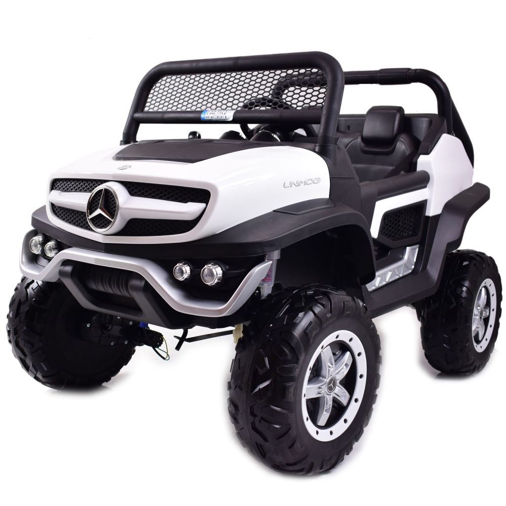 MERCEDES BENZ UNIMOG 4X4, 12 V, 14 Ah, amortizatoriai, minkštos padangos, minkšta sėdynė – puiki galimybė / UNIMOG