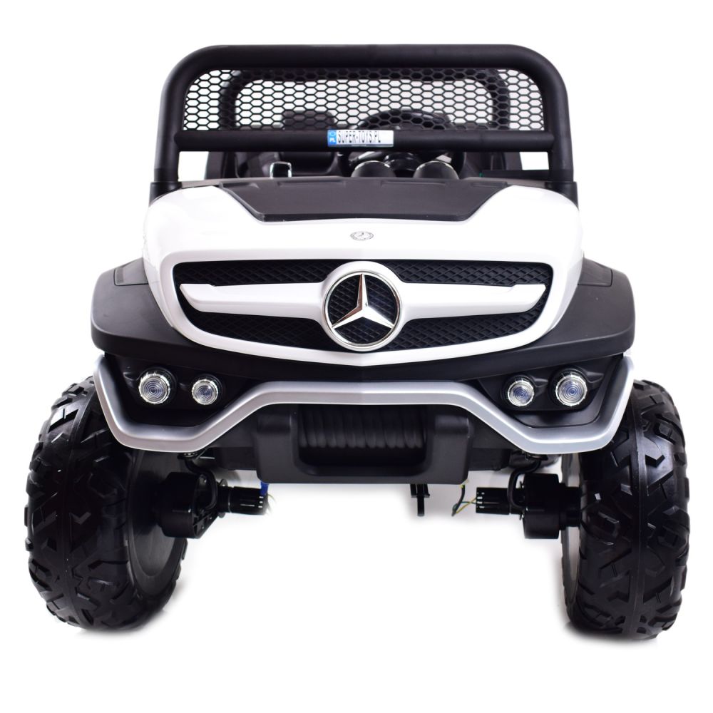 MERCEDES BENZ UNIMOG 4X4, 12 V, 14 Ah, amortizatoriai, minkštos padangos, minkšta sėdynė – puiki galimybė / UNIMOG