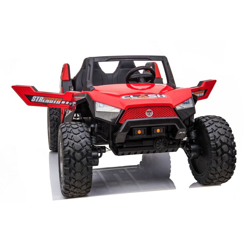 „MEGA BUGGY CLASH“ 2 VAIKAMS, 4 VARIKLIAI, 24 V, MINKŠTA SLANKIOJANČIA SĖDYNĖ, MINKŠTI RATAI, AKUMULIATORIAUS DĖŽUTĖ / SX-1928