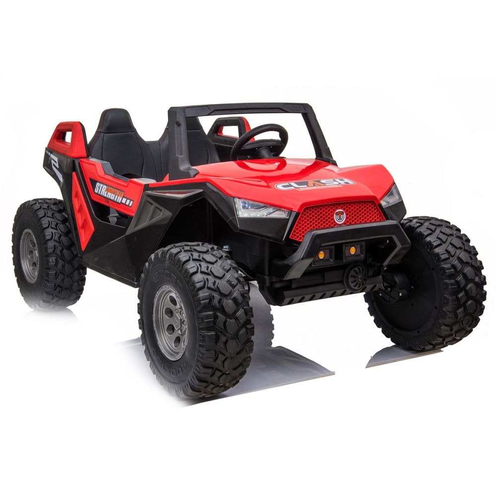 „MEGA BUGGY CLASH“ 2 VAIKAMS, 4 VARIKLIAI, 24 V, MINKŠTA SLANKIOJANČIA SĖDYNĖ, MINKŠTI RATAI, AKUMULIATORIAUS DĖŽUTĖ / SX-1928
