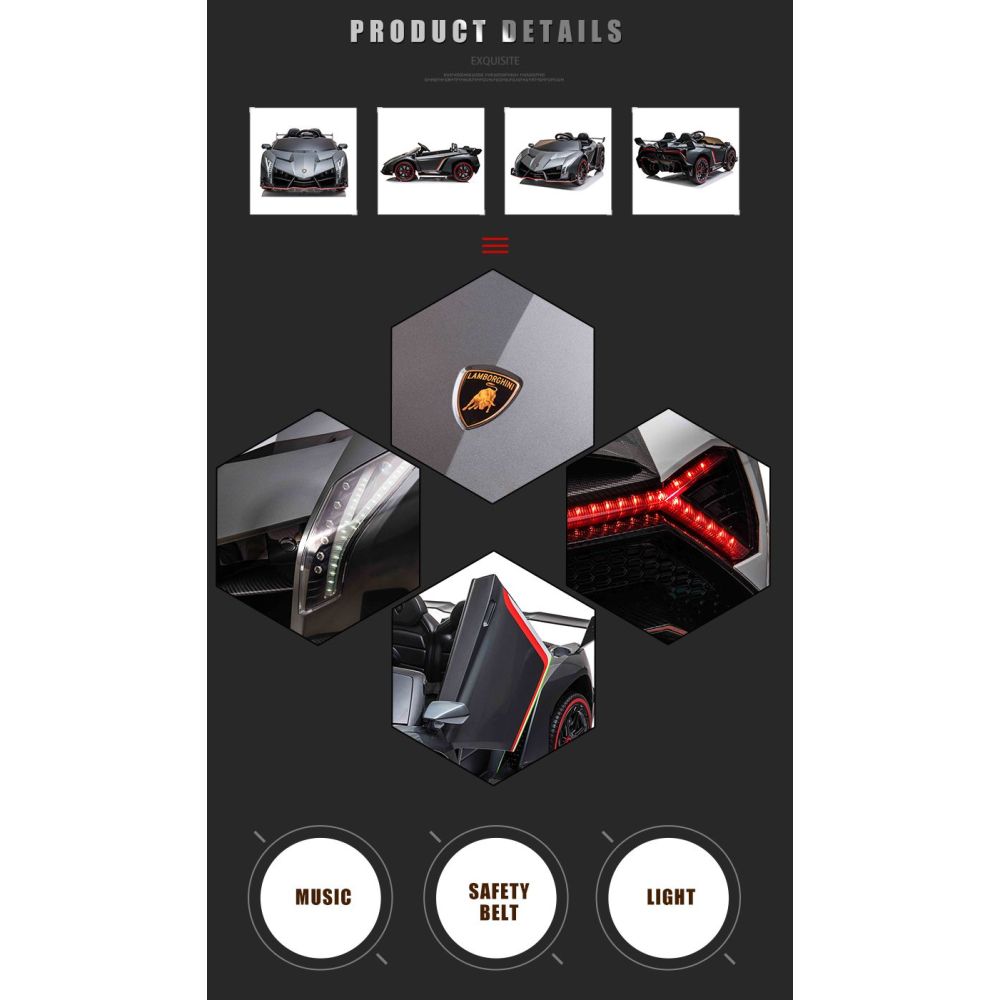 ORYGINALNE LAMBORGHINI VENENO NA AKUMULATOR, MIĘKKIE KOŁA, MIĘKKIE SIEDZENIE/XMX615
