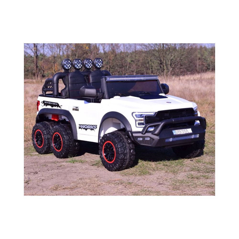 MEGA JEEP WORKS SIX 4X4, 2 x 12 V, MINKŠTI RATAI, MINKŠTA SĖDYNĖ / JC003