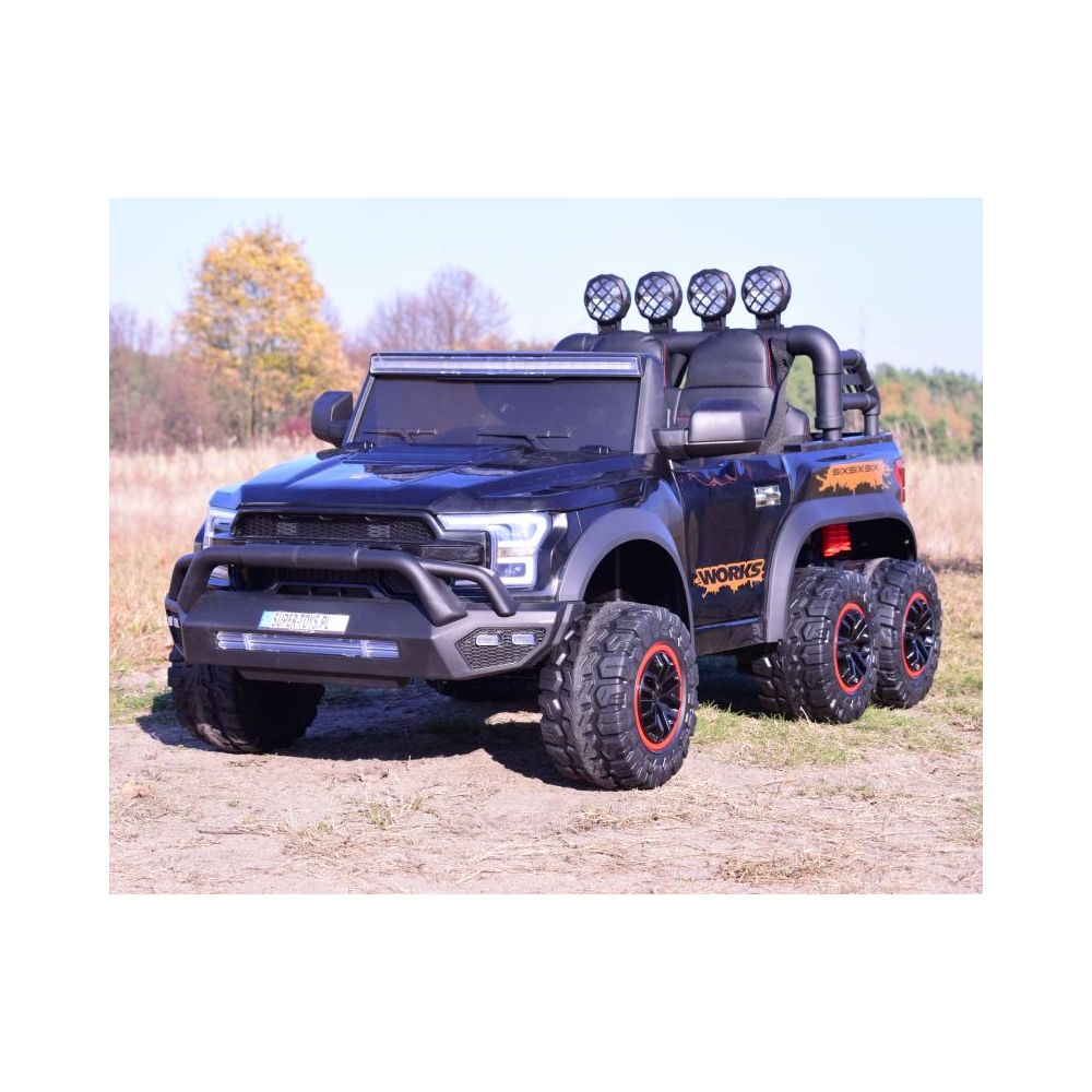 „MEGA JEEP WORKS SIX“ 4X4, 2 x 12 V, minkštos ratai, minkšta sėdynė / JC003