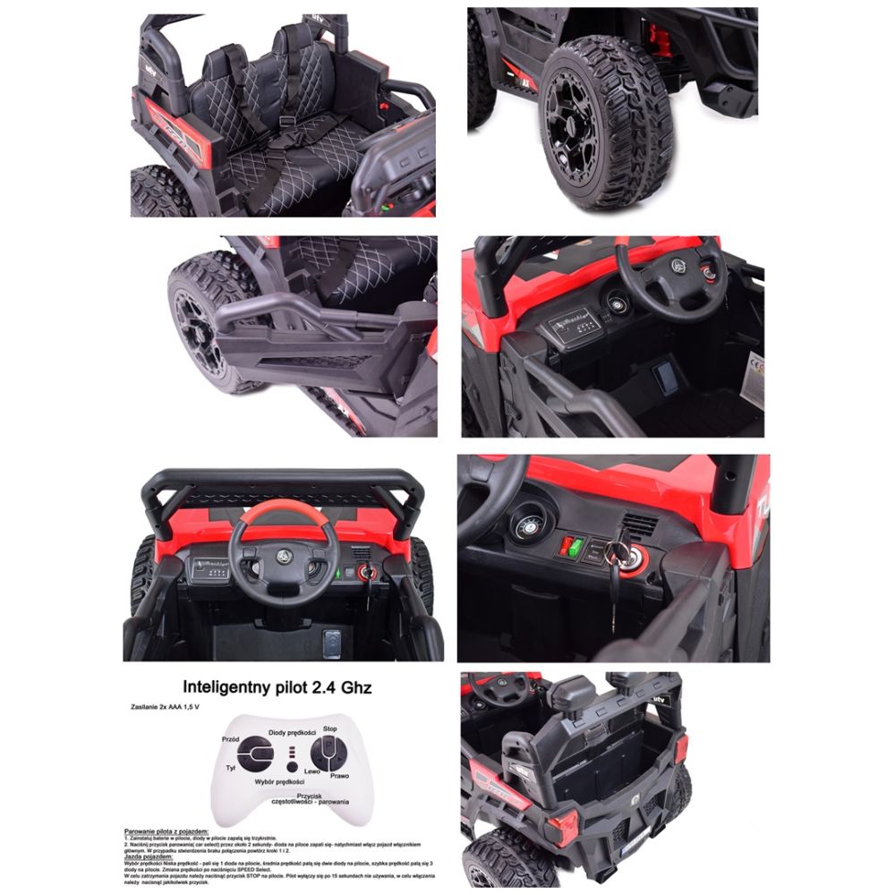 MEGA BUGGY RZR TURBO 12 V, 4x4, 180 W, didžiulė galia, nuotolinio valdymo pultas, minkšta sėdynė, minkšti ratai, supimosi funkci