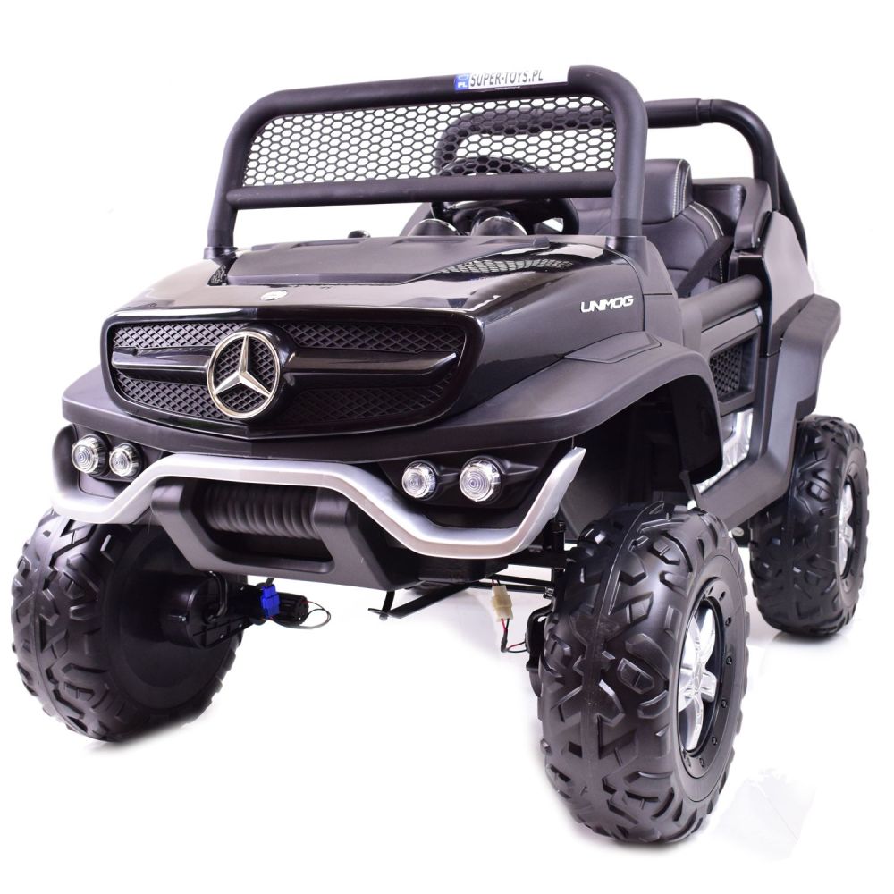 MERCEDES BENZ UNIMOG 4X4, 12 V, 14 Ah, amortizatoriai, minkštos padangos, minkšta sėdynė – puiki galimybė / UNIMOG