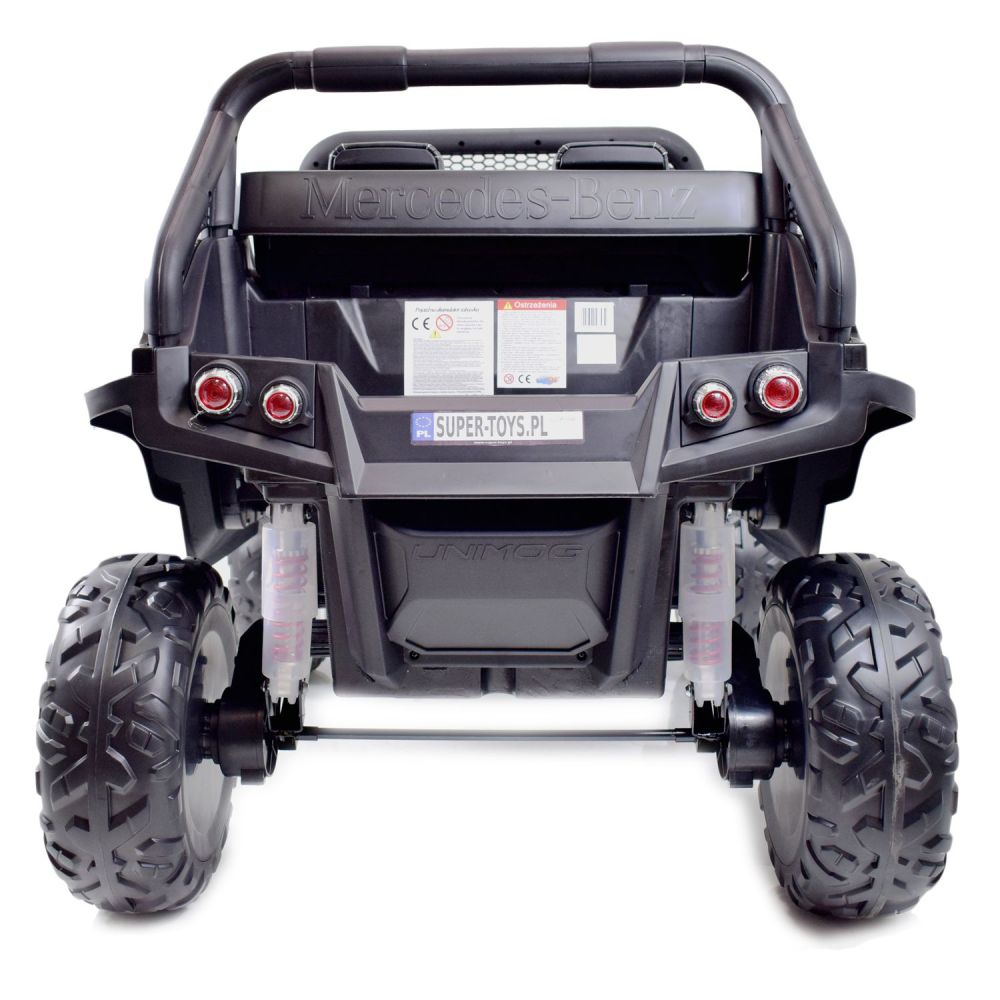 MERCEDES BENZ UNIMOG 4X4, 12 V, 14 Ah, amortizatoriai, minkštos padangos, minkšta sėdynė – puiki galimybė / UNIMOG