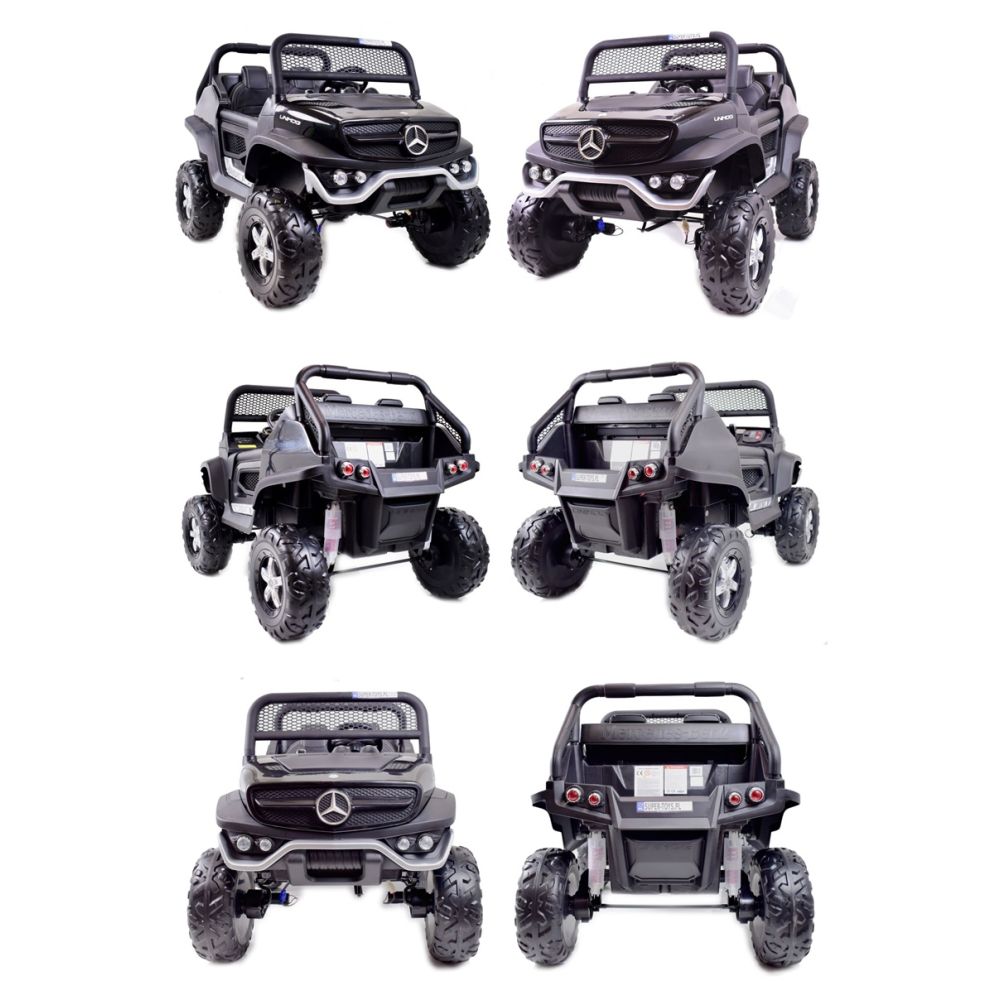 MERCEDES BENZ UNIMOG 4X4, 12 V, 14 Ah, amortizatoriai, minkštos padangos, minkšta sėdynė – puiki galimybė / UNIMOG
