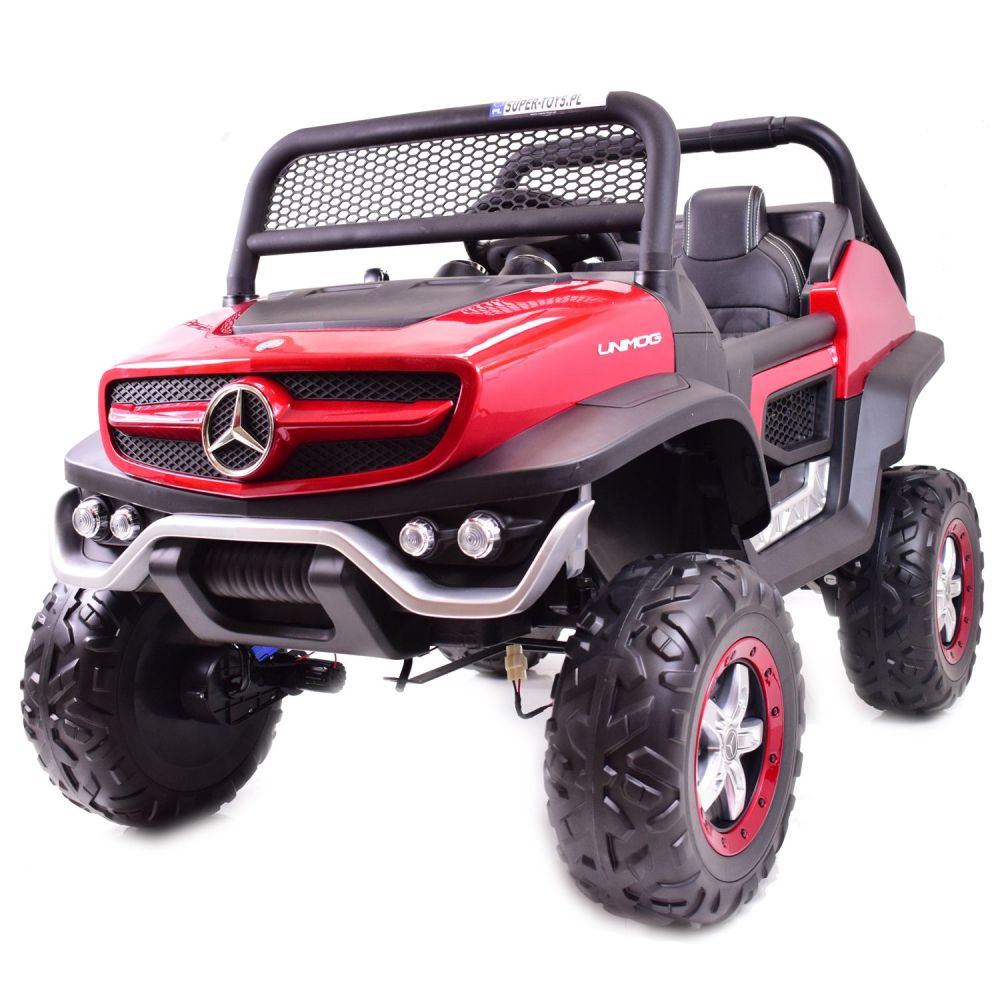 MERCEDES BENZ UNIMOG 4X4, 12 V, 14 Ah, amortizatoriai, minkšti ratai, MP4, laka – puiki galimybė / UNIMOG