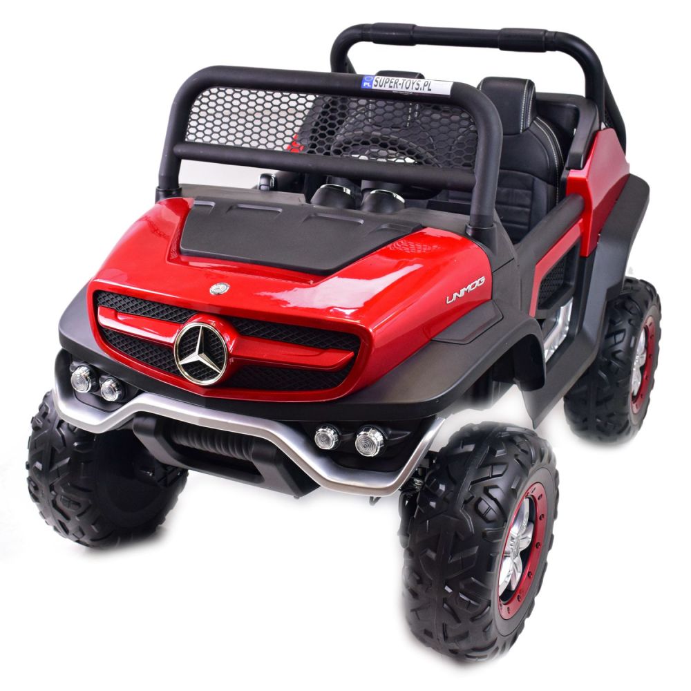 MERCEDES BENZ UNIMOG 4X4, 12 V, 14 Ah, amortizatoriai, minkšti ratai, MP4, laka – puiki galimybė / UNIMOG