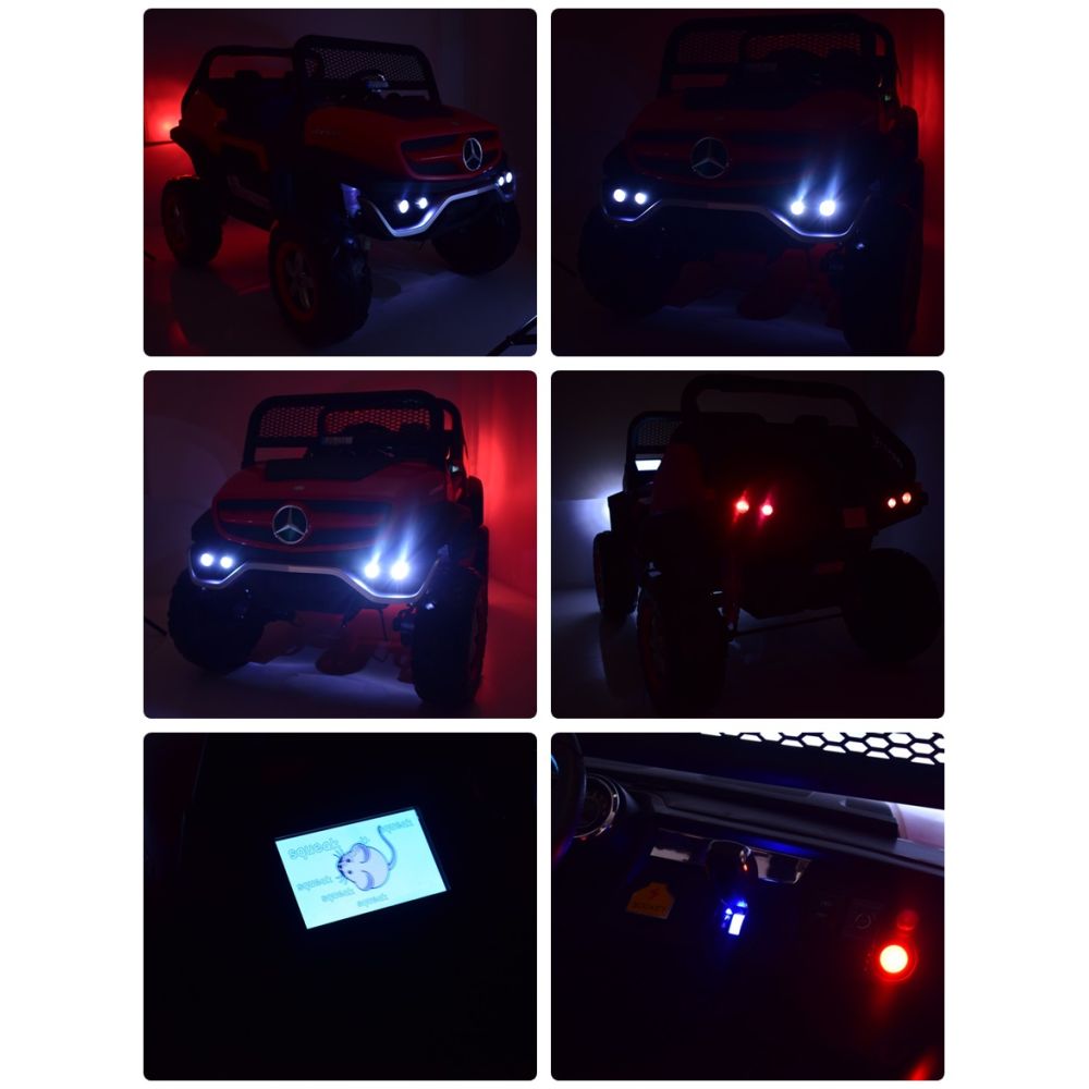 MERCEDES BENZ UNIMOG 4X4,12V14AH, AMORTYZATORY, MIĘKKIE KOŁA, MP4, LAKIER SUPER OPCJA/UNIMOG