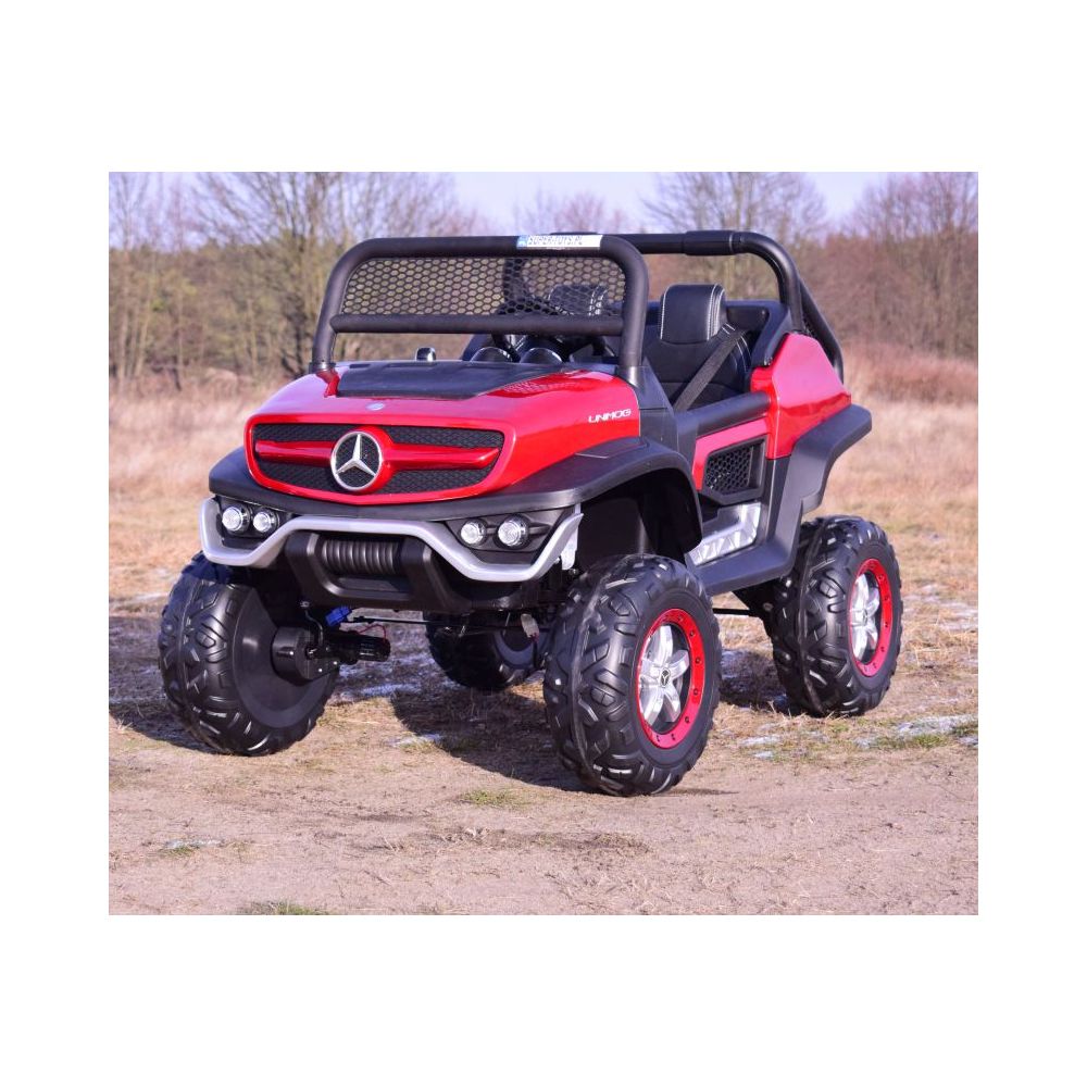 MERCEDES BENZ UNIMOG 4X4, 12 V, 14 Ah, amortizatoriai, minkšti ratai, MP4, laka – puiki galimybė / UNIMOG