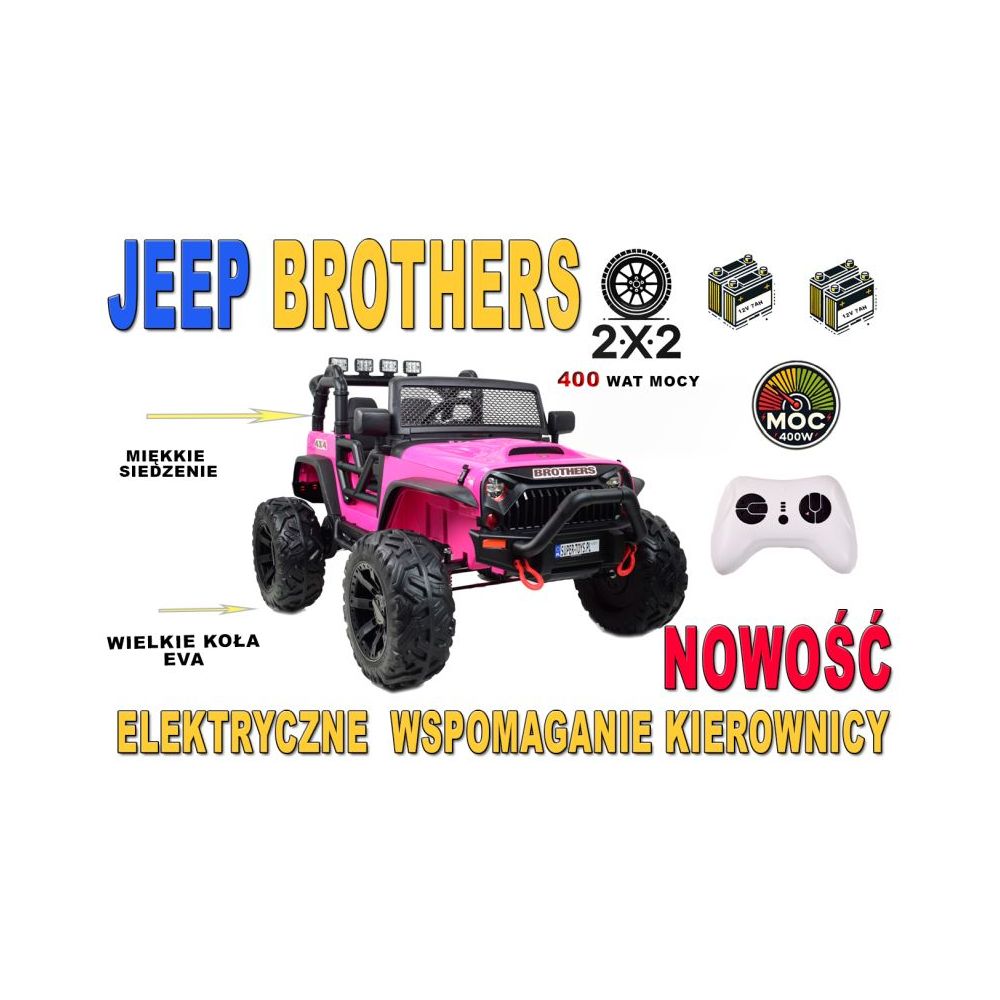 „BROTHERS“ AKUMULIATORINIS DŽIPAS, VAIRO STIPRINTUVAS, MINKŠTI RATAI, MINKŠTA SĖDYNĖ, 24 V – 400 W / JEEP-JC-666