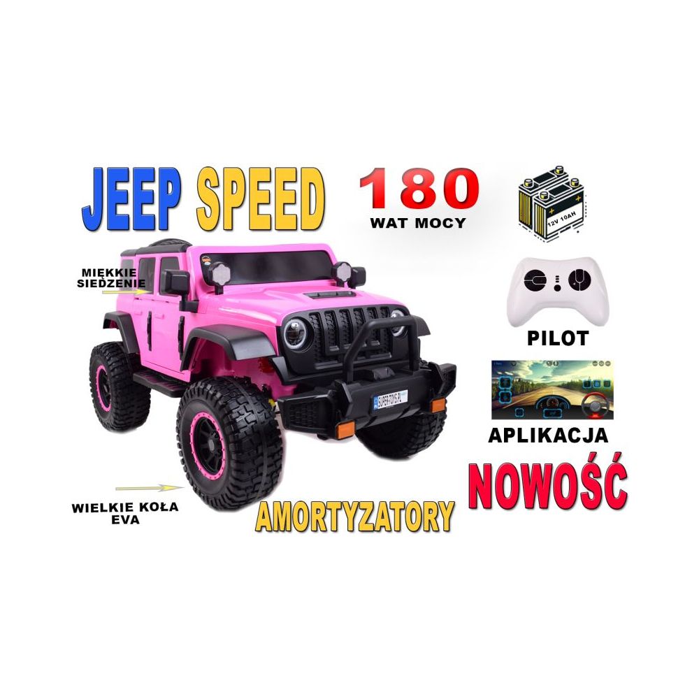 OLBRZYMI JEEP NA AKUMULATOR SPEED, SUPER RÓŻ, MIĘKKIE KOŁA, SIEDZENIE, APLIKACJA/DLS-X15A