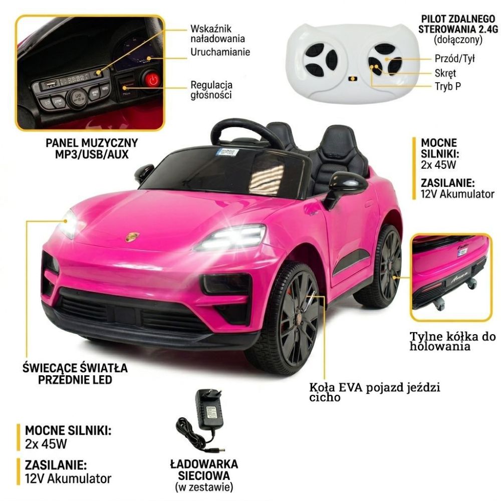 Originali „Porsche Macan“ elektromobilis mergaitei, rožinė spalva / DK666