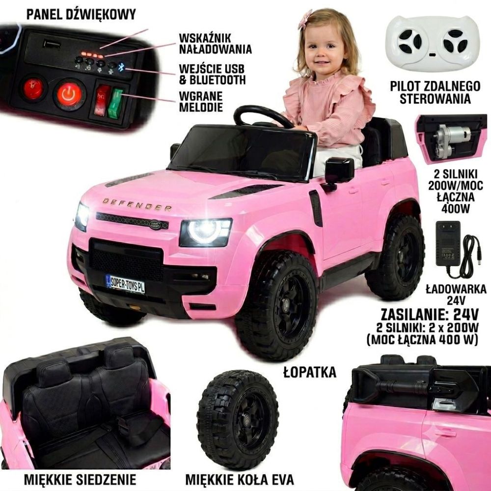 „Land Rover Defender“ akumuliatorinis automobilis, 400 WATT, 24 V, 50 kg