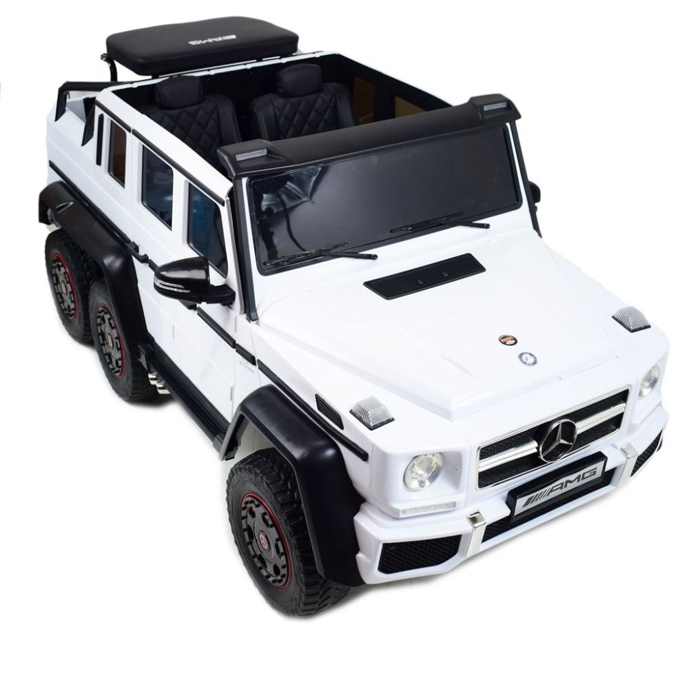 MEGA TRANSPORTO PRIEMONĖ – ORIGINALUS „MERCEDES G63“, 6X6 VARIKLIS, MINKŠTI RATAI, MINKŠTA SĖDYNĖ, SĖDYNĖ TĖVUI, 12 V 14 AH / AB