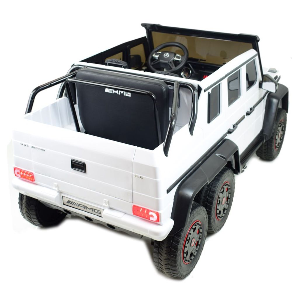 MEGA TRANSPORTO PRIEMONĖ – ORIGINALUS „MERCEDES G63“, 6X6 VARIKLIS, MINKŠTI RATAI, MINKŠTA SĖDYNĖ, SĖDYNĖ TĖVUI, 12 V 14 AH / AB