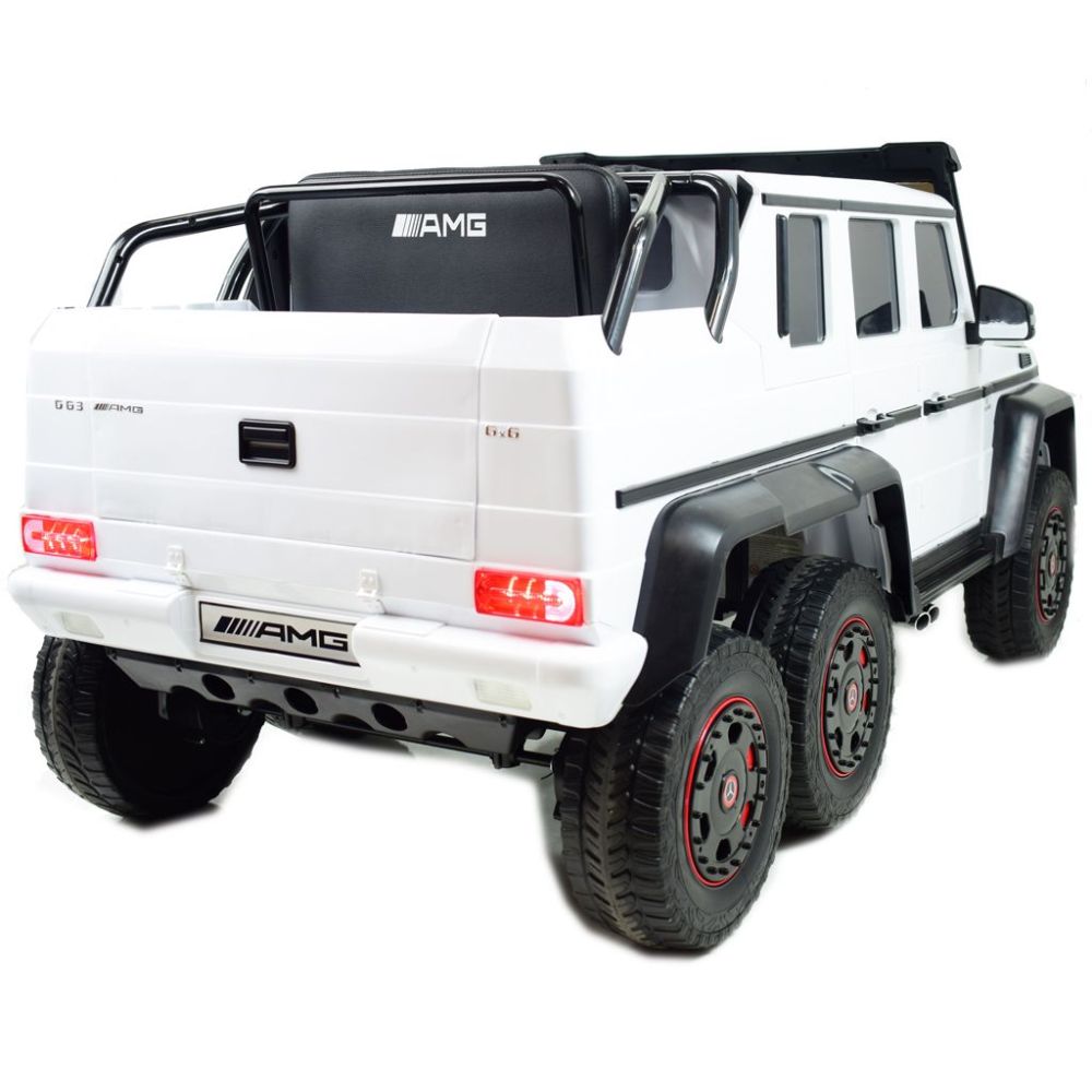 MEGA TRANSPORTO PRIEMONĖ – ORIGINALUS „MERCEDES G63“, 6X6 VARIKLIS, MINKŠTI RATAI, MINKŠTA SĖDYNĖ, SĖDYNĖ TĖVUI, 12 V 14 AH / AB