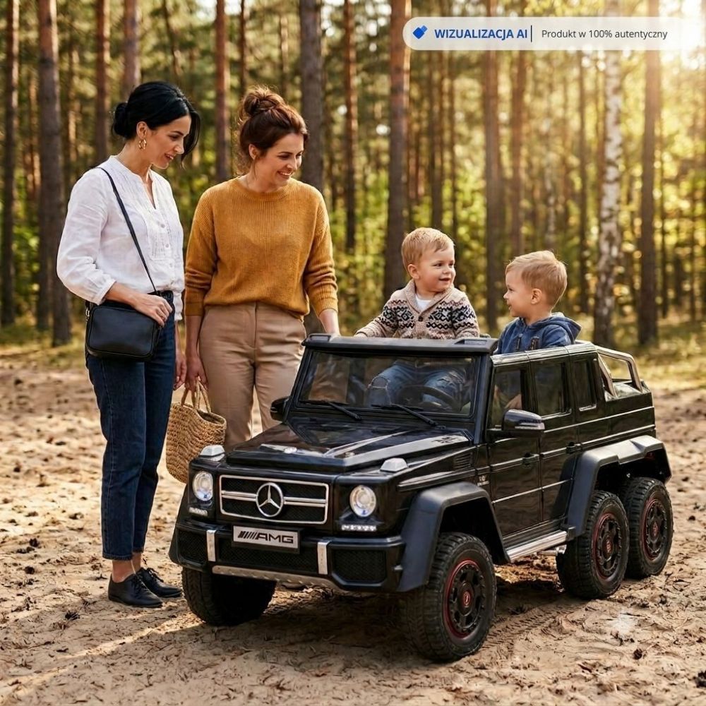 MEGA TRANSPORTO PRIEMONĖ – ORIGINALUS „MERCEDES G63“, 6X6 VARIKLIS, MINKŠTI RATAI, MINKŠTA SĖDYNĖ, SĖDYNĖ TĖVUI, 12 V 14 AH / AB