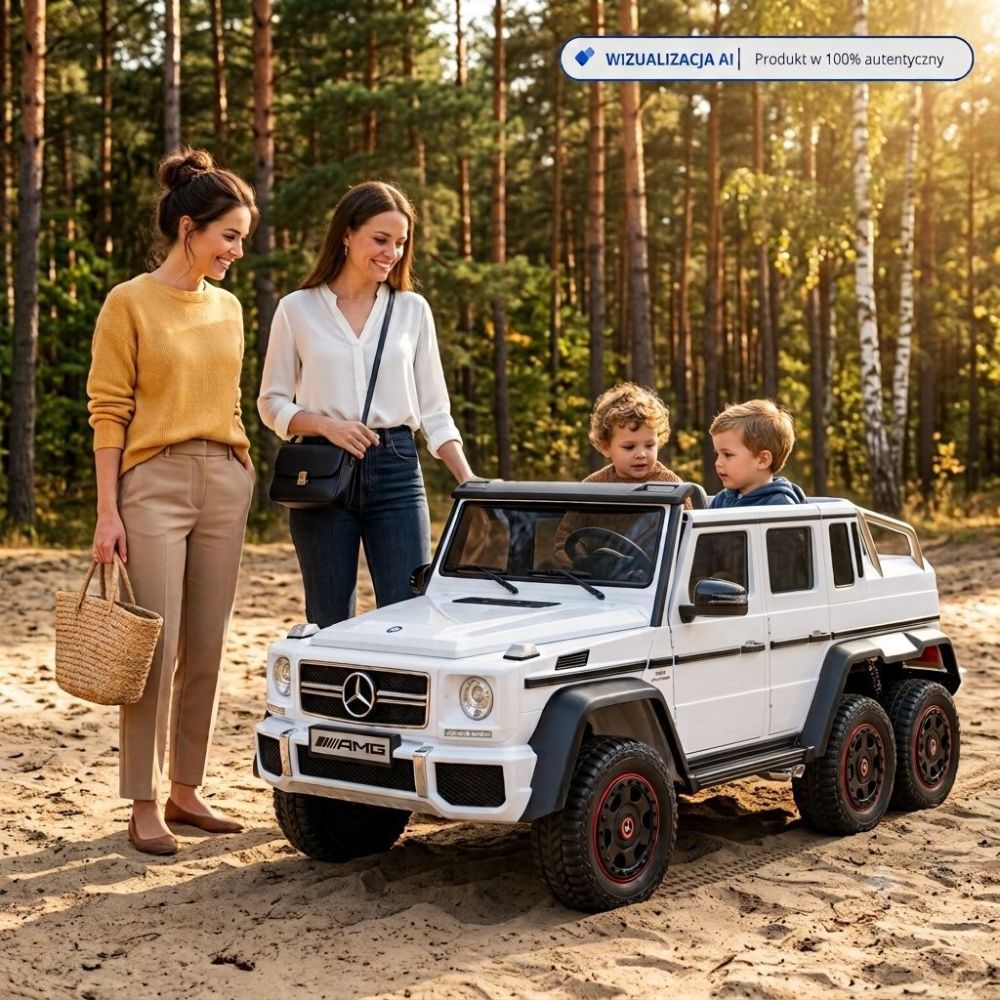 MEGA TRANSPORTO PRIEMONĖ – ORIGINALUS „MERCEDES G63“, 6X6 VARIKLIS, MINKŠTI RATAI, MINKŠTA SĖDYNĖ, SĖDYNĖ TĖVUI, 12 V 14 AH / AB