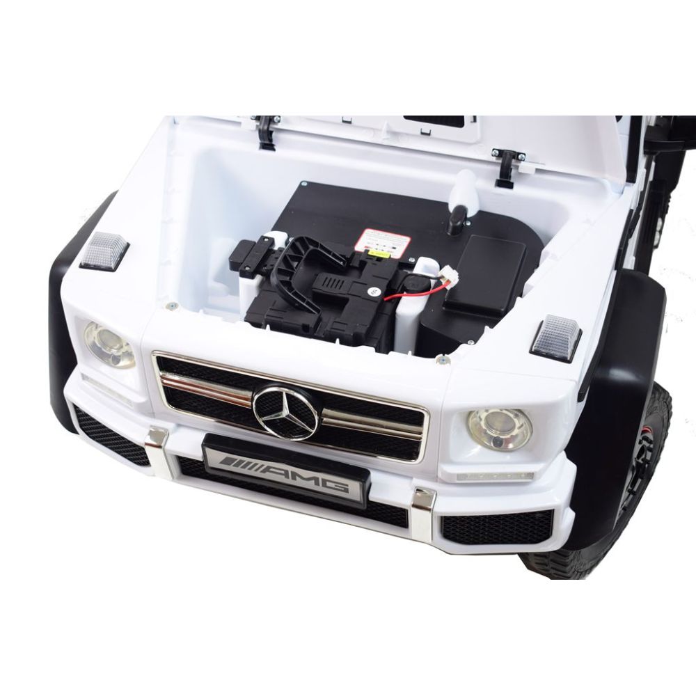 MEGA TRANSPORTO PRIEMONĖ – ORIGINALUS „MERCEDES G63“, 6X6 VARIKLIS, MINKŠTI RATAI, MINKŠTA SĖDYNĖ, SĖDYNĖ TĖVUI, 12 V 14 AH / AB