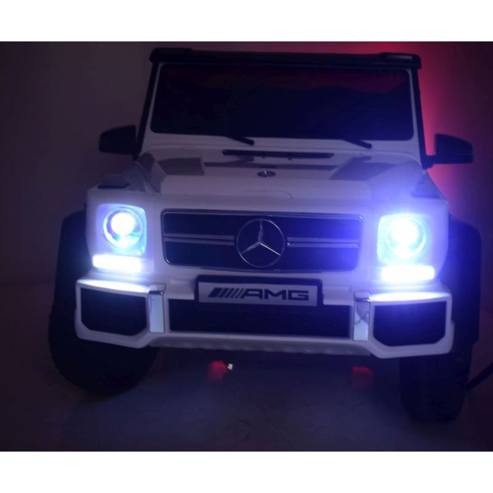 MEGA TRANSPORTO PRIEMONĖ – ORIGINALUS „MERCEDES G63“, 6X6 VARIKLIS, MINKŠTI RATAI, MINKŠTA SĖDYNĖ, SĖDYNĖ TĖVUI, 12 V 14 AH / AB