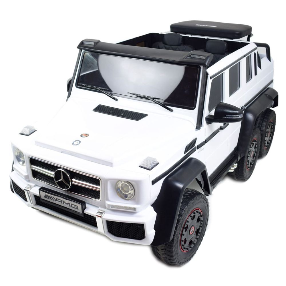 MEGA TRANSPORTO PRIEMONĖ – ORIGINALUS „MERCEDES G63“, 6X6 VARIKLIS, MINKŠTI RATAI, MINKŠTA SĖDYNĖ, SĖDYNĖ TĖVUI, 12 V 14 AH / AB