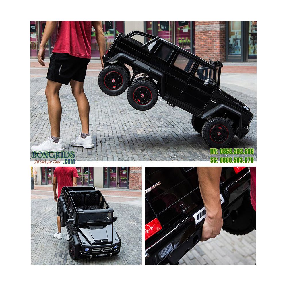 MEGA TRANSPORTO PRIEMONĖ – ORIGINALUS „MERCEDES G63“, 6X6 VARIKLIS, MINKŠTI RATAI, MINKŠTA SĖDYNĖ, SĖDYNĖ TĖVUI, 12 V 14 AH/ABL-