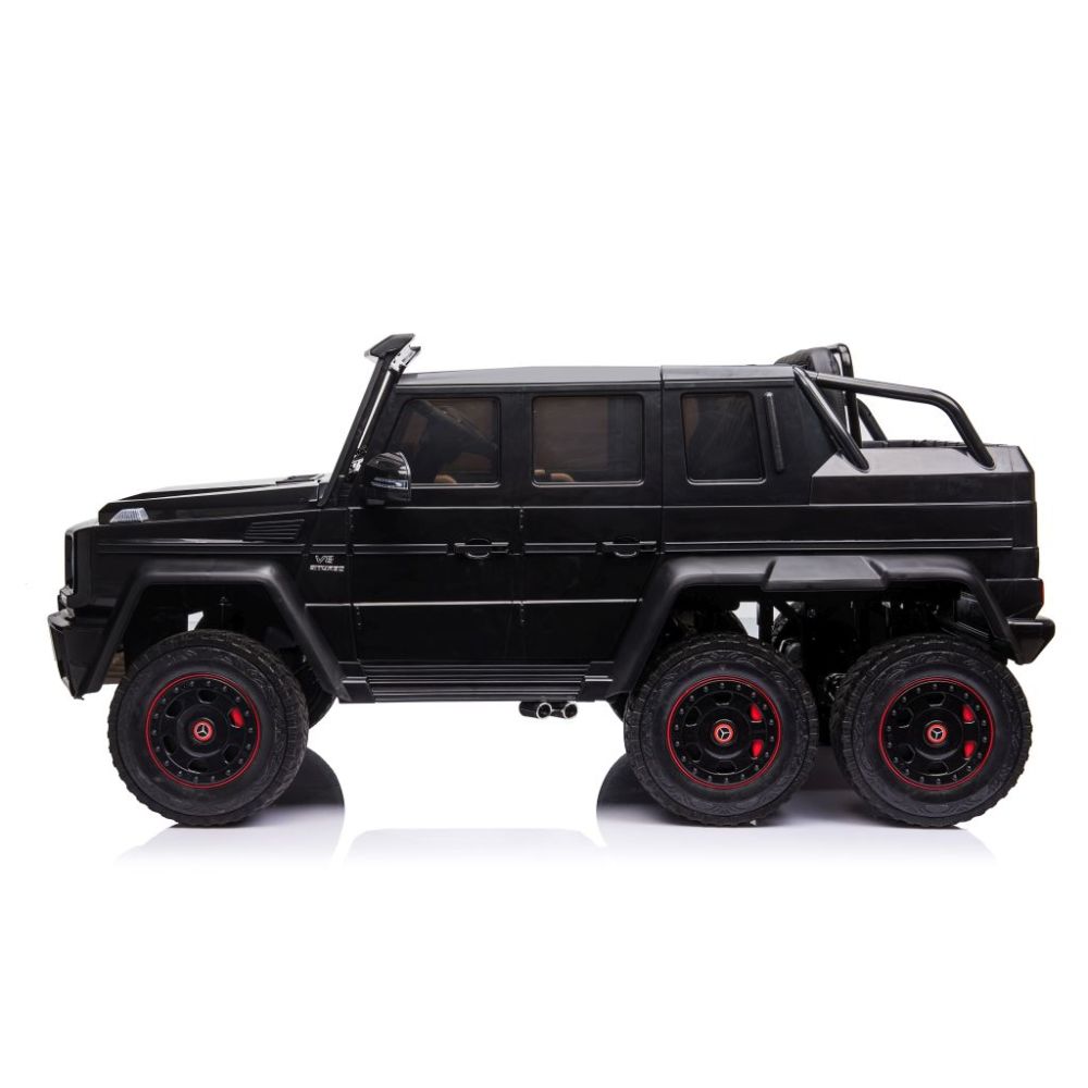 MEGA TRANSPORTO PRIEMONĖ – ORIGINALUS „MERCEDES G63“, 6X6 VARIKLIS, MINKŠTI RATAI, MINKŠTA SĖDYNĖ, SĖDYNĖ TĖVUI, 12 V 14 AH/ABL-