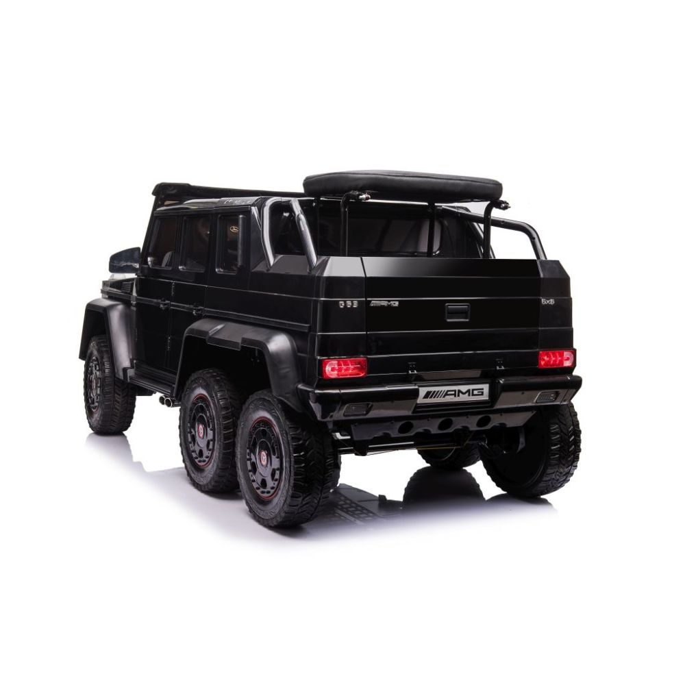 MEGA TRANSPORTO PRIEMONĖ – ORIGINALUS „MERCEDES G63“, 6X6 VARIKLIS, MINKŠTI RATAI, MINKŠTA SĖDYNĖ, SĖDYNĖ TĖVUI, 12 V 14 AH/ABL-