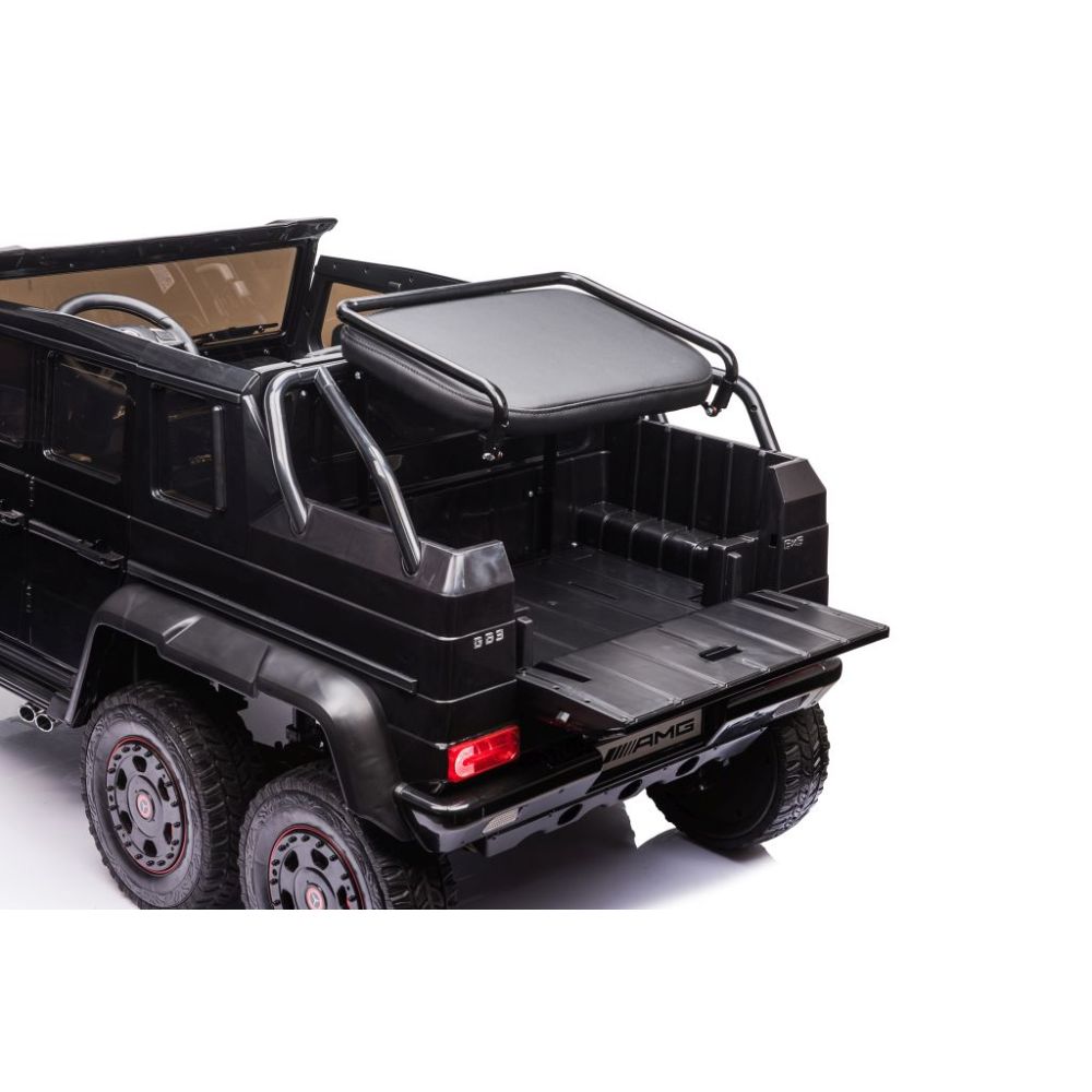MEGA TRANSPORTO PRIEMONĖ – ORIGINALUS „MERCEDES G63“, 6X6 VARIKLIS, MINKŠTI RATAI, MINKŠTA SĖDYNĖ, SĖDYNĖ TĖVUI, 12 V 14 AH/ABL-