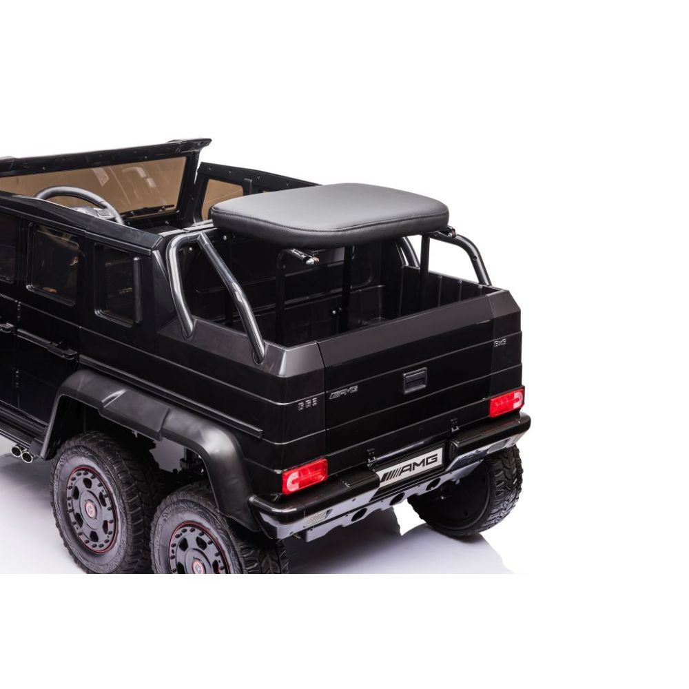 MEGA TRANSPORTO PRIEMONĖ – ORIGINALUS „MERCEDES G63“, 6X6 VARIKLIS, MINKŠTI RATAI, MINKŠTA SĖDYNĖ, SĖDYNĖ TĖVUI, 12 V 14 AH/ABL-
