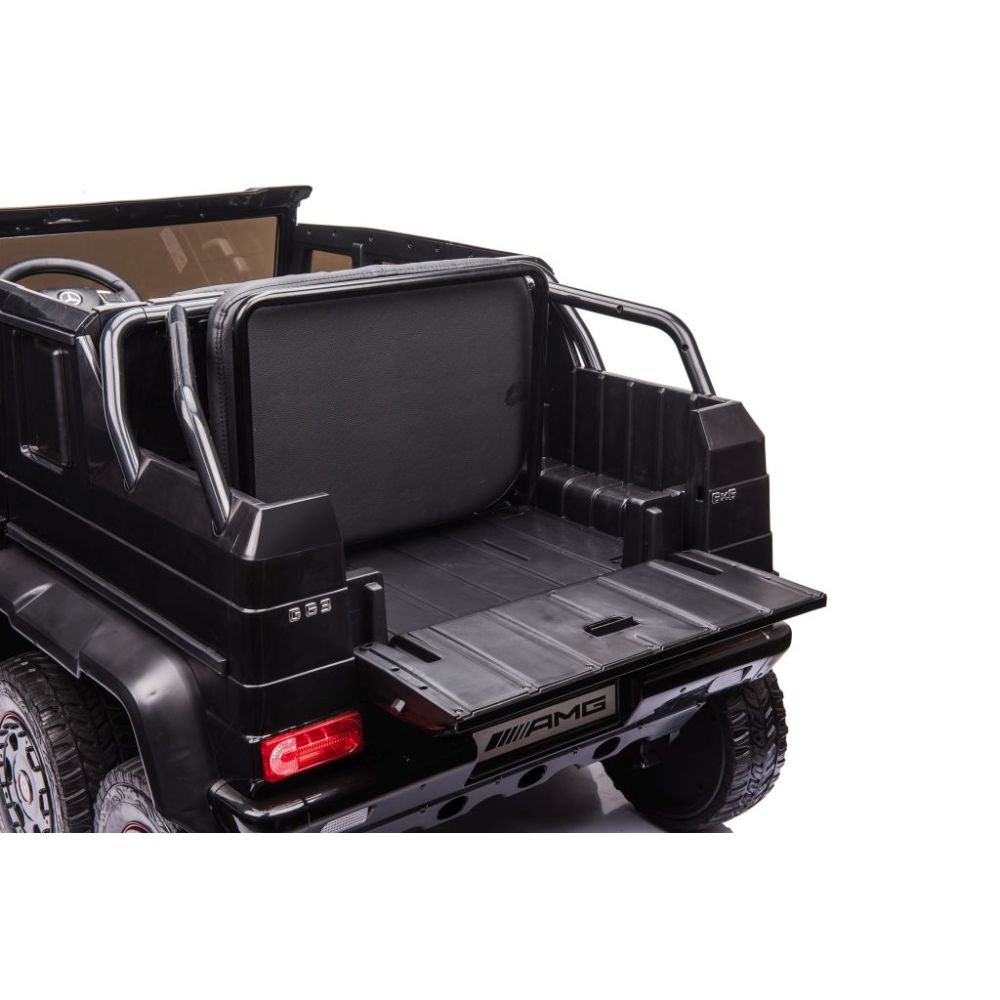 MEGA TRANSPORTO PRIEMONĖ – ORIGINALUS „MERCEDES G63“, 6X6 VARIKLIS, MINKŠTI RATAI, MINKŠTA SĖDYNĖ, SĖDYNĖ TĖVUI, 12 V 14 AH/ABL-