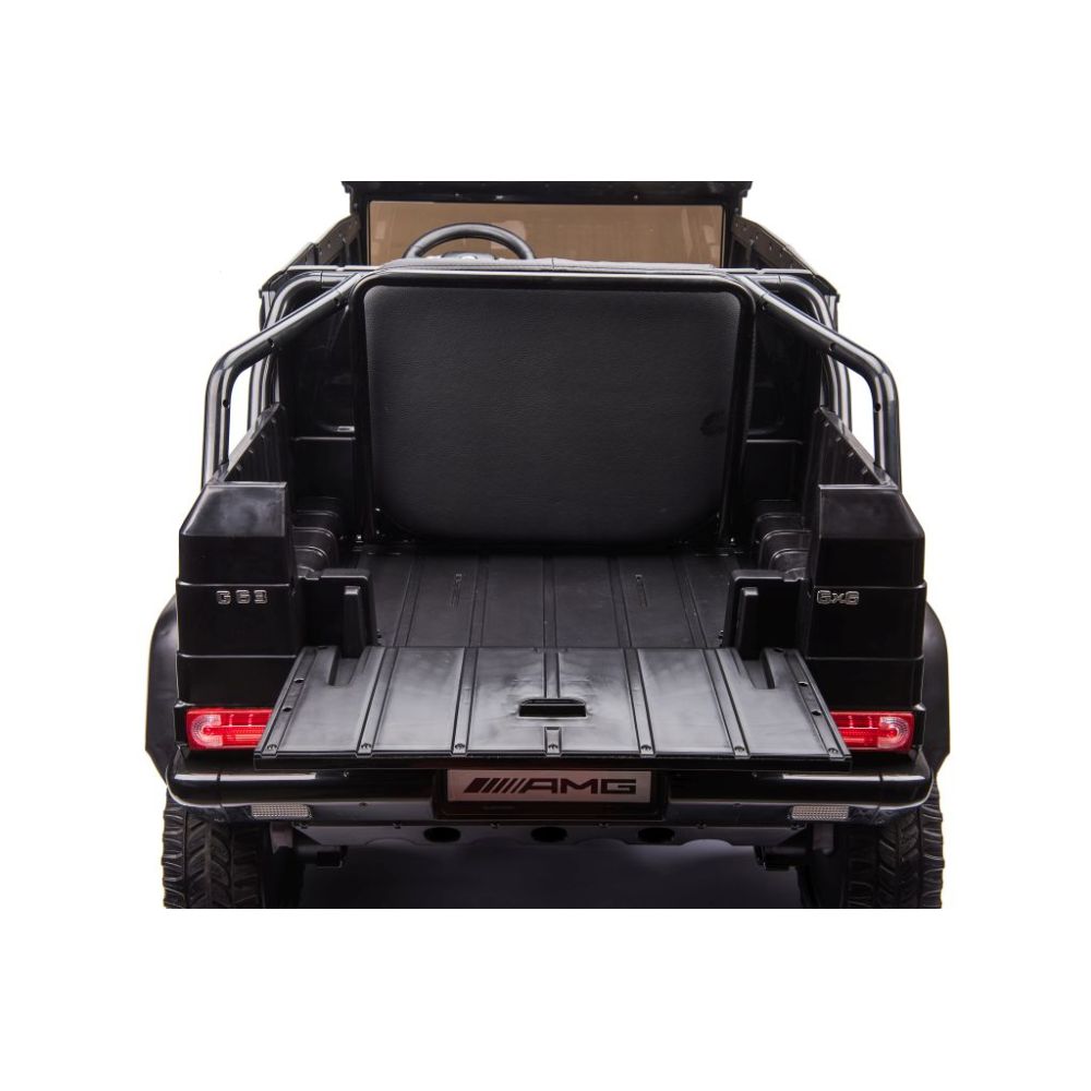 MEGA TRANSPORTO PRIEMONĖ – ORIGINALUS „MERCEDES G63“, 6X6 VARIKLIS, MINKŠTI RATAI, MINKŠTA SĖDYNĖ, SĖDYNĖ TĖVUI, 12 V 14 AH/ABL-