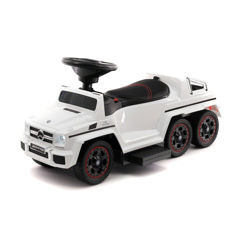 JEŹDZIK NA AKUMULATOR, PCHACZ, ODPYCHACZ MERCEDES G 63 AMG 6X6, MIĘKKIE KOŁA, DASZEK , STEROWANIE RĄCZKĄ /1838 LONG